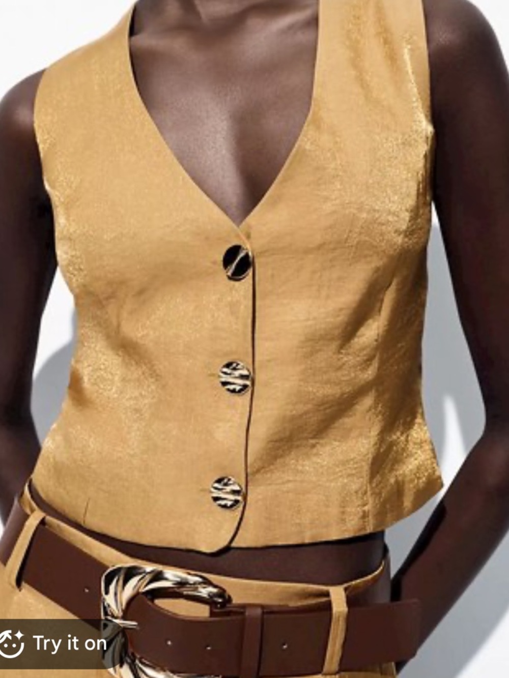 Zara Women's Tan Button-Front Vest - Classic Tailored Style